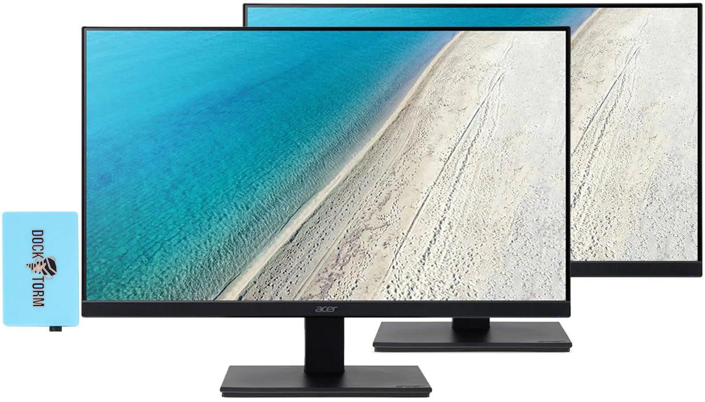 acer 24" FHD IPS (1920x1080) Monitor Bundle w/Docztorm Dock 100Hz Display 1 HDMI 1.4 1 VGA Flickerless VESA Mount (100x100 mm) Ideal for Home & Business Black (2024 Latest Model) (2 Pack)