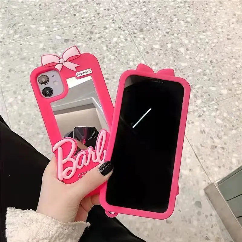 Pink Barbie Mirror Silicone Case for iPhone 14 Pro Max