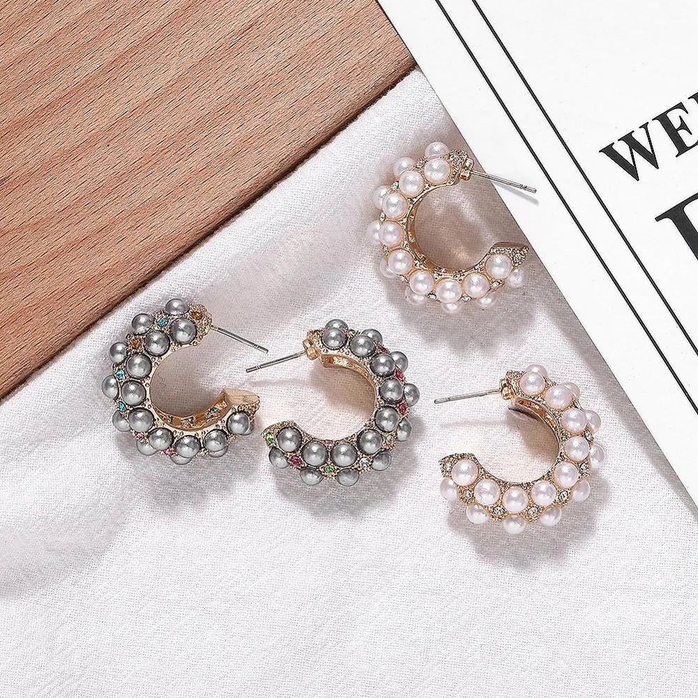 Zirconia Inlaid Pearl Earrings - Fashionable Kpop Style