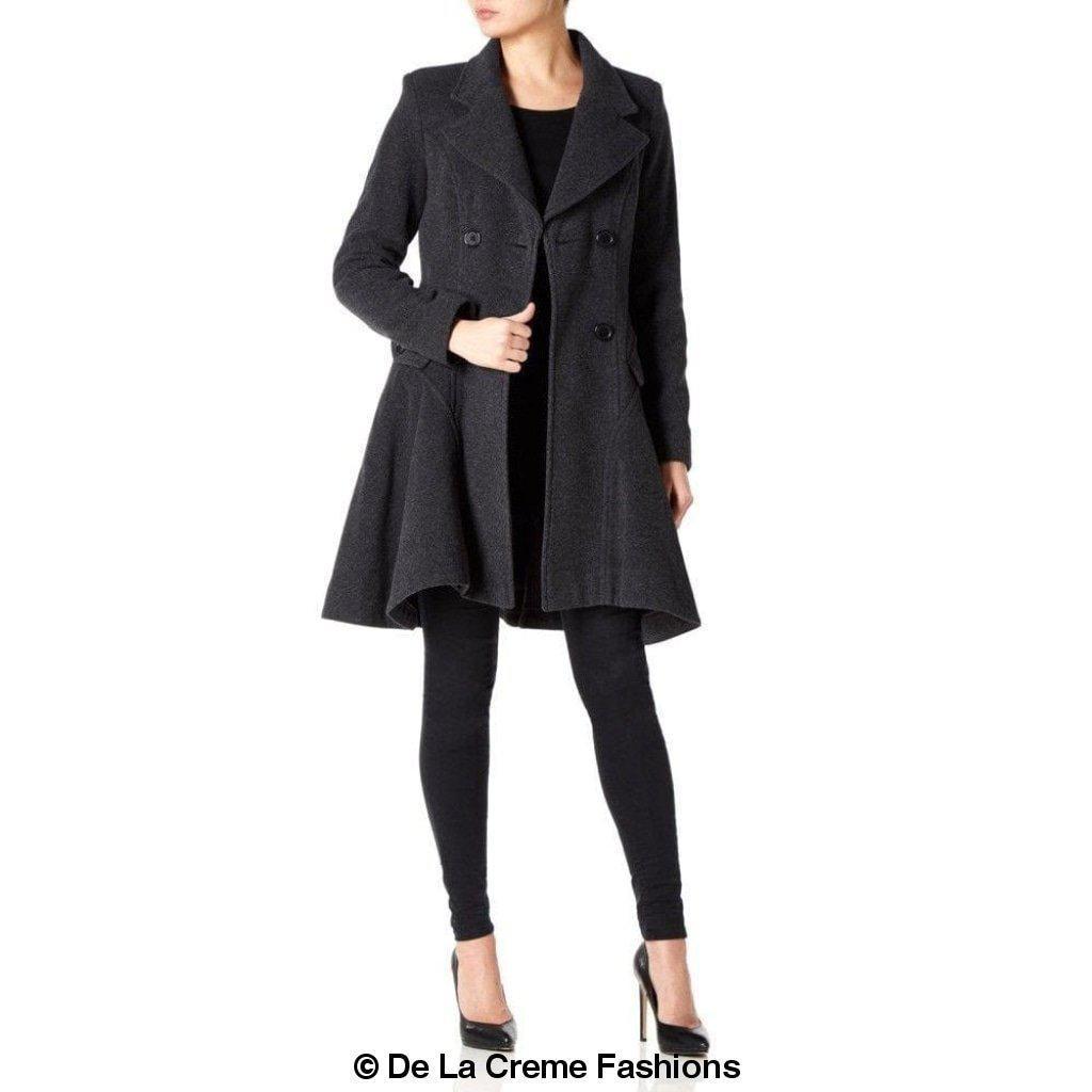 Wool Blend Fit And Flare Double Breasted Skater Coat (1102)