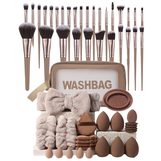 Coffee Makeup Brush Set with Sponges (55-Piece)-0