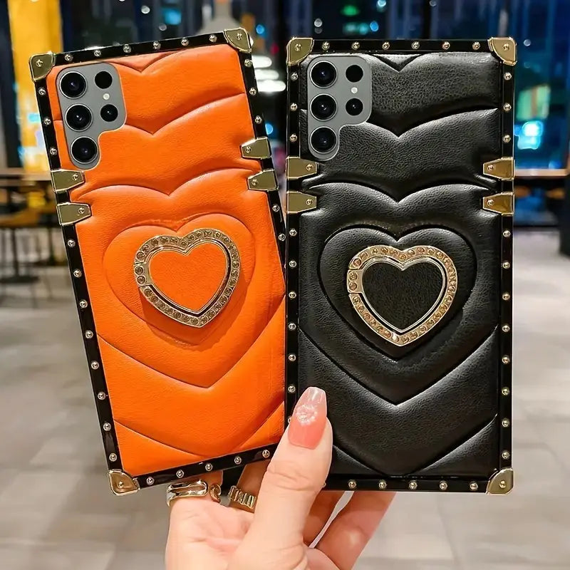 3D Love Heart Ring Holder Leather Case for Galaxy S21-23