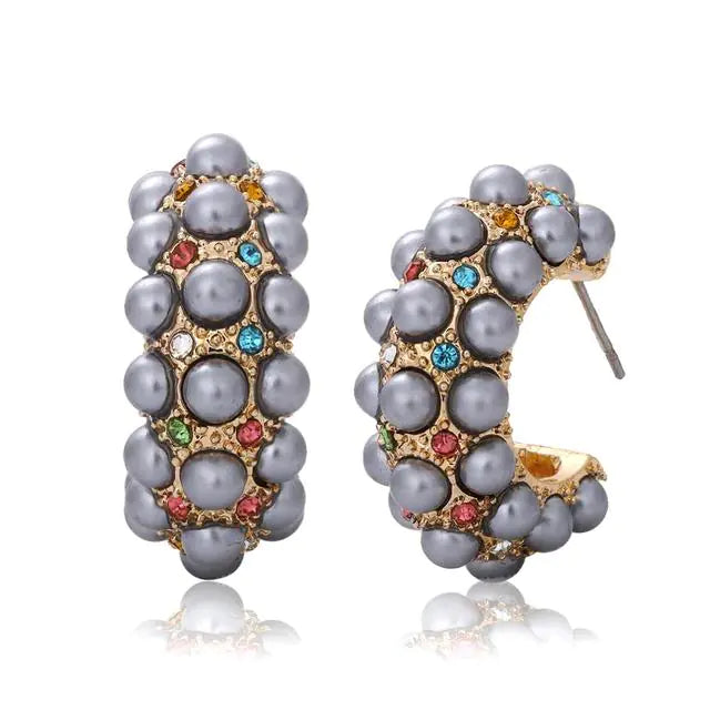 Zirconia Inlaid Pearl Earrings - Fashionable Kpop Style