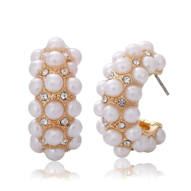 Zirconia Inlaid Pearl Earrings - Fashionable Kpop Style
